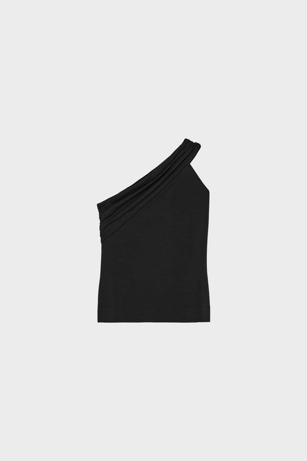 0057 One-Shoulder T-Shirt mit Drapierung - Black - Melagence Local
