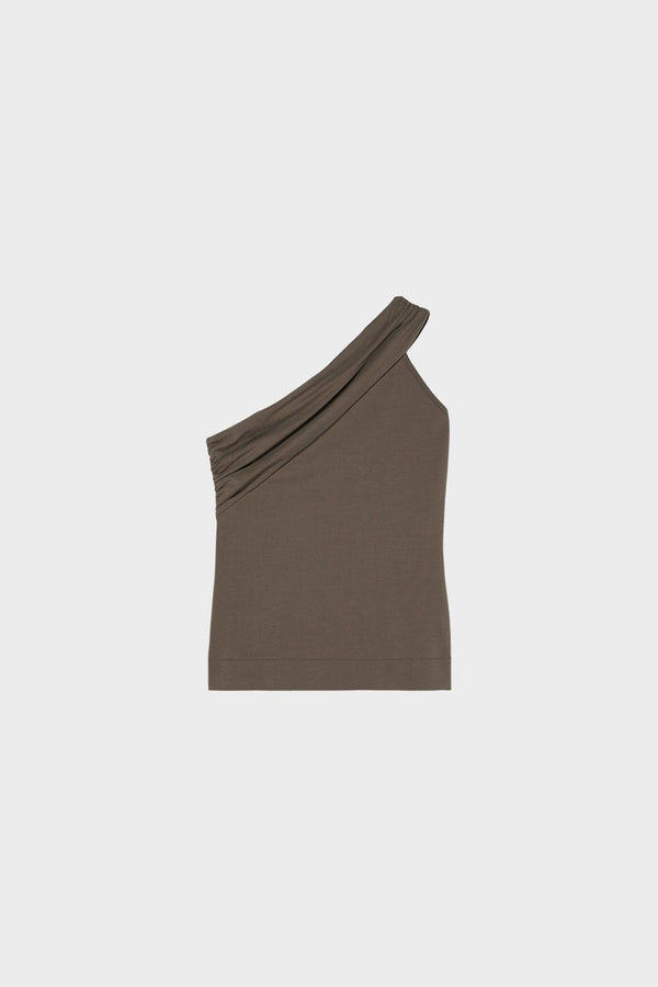 0057 One-Shoulder T-Shirt mit Drapierung - Sepia - Melagence Local