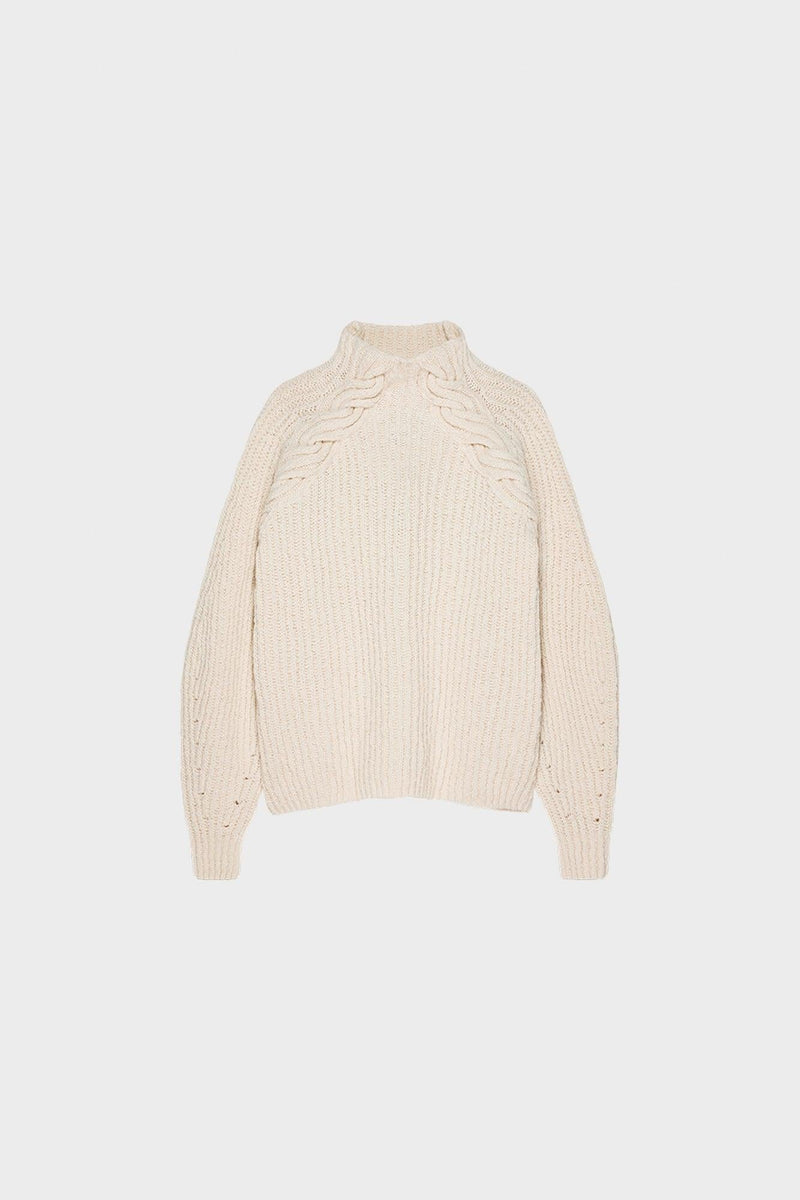 0061 Pullover mit strukturierten Kabel Detail - Wool White - Melagence Local